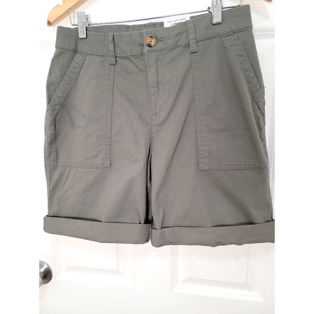 NEW Style & Co Mid Rise Roll Cuff Shorts Size 8 Olive Green Cotton Blend‎
